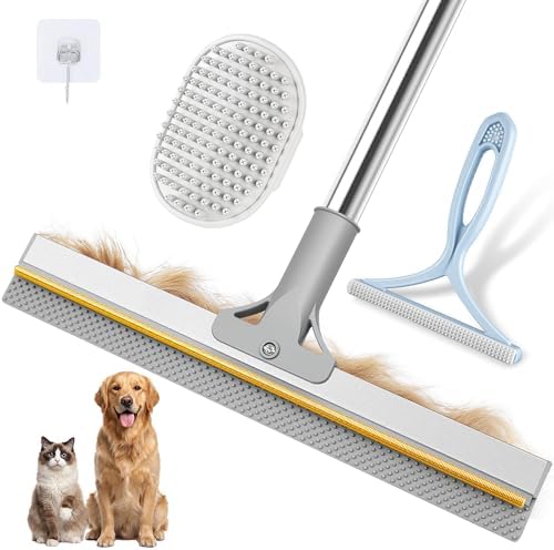 Pet Hair Remover for Carpet, 54 Inch Adjustable Long Handle Carpet Rake for Pet Hair Removal, 3 Piece Dog Hair Carpet Rake and Carpet Scraper Tool for Rugs, Couch, Stairs, Furniture