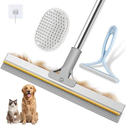 Pet Hair Remover for Carpet, 54 Inch Adjustable Long Handle Carpet Rake for Pet Hair Removal, 3 Piece Dog Hair Carpet Rake and Carpet Scraper Tool for Rugs, Couch, Stairs, Furniture