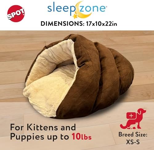 SPOT Sleep Zone Cuddle Cave Pet Bed | Soft, Plush Interior for Cats and Small Dog Breeds | Attractive and Durable Faux Suede Exterior | Machine Washable | Pet Safe