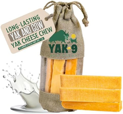 Yak9 Himalayan Yak Cheese Dog Chews | No Hide Dog Chews Long Lasting | High Protein, Non GMO, Gluten & Grain Free | Yak & Cow Milk Natural Dog Chew | Extra Large, 3 PC