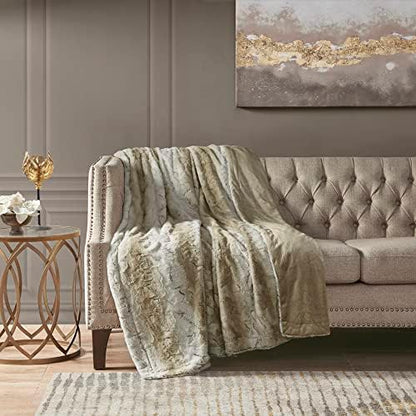 Madison Park Zuri Faux Fur Reversible Throw Blanket, 50 x 60 in, Sand