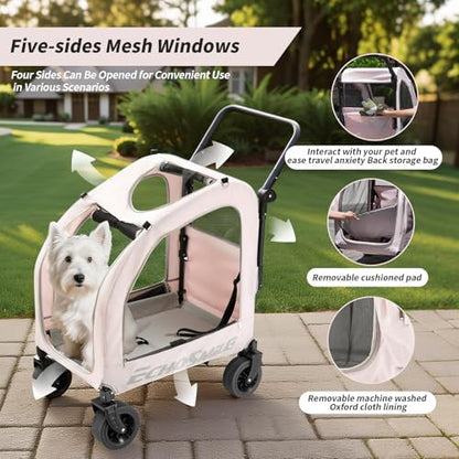 EchoSmile 4-Wheel Pet Stroller for Dogs & Cats, Up to 135 lbs, Pink