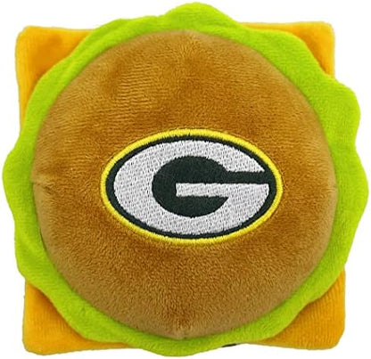 NFL Green Bay Packers Cheese Burger Plush Dog & CAT Squeak Toy - Cutest Stadium HAMBERGER Snack Plush Toy for Dogs & Cats with Inner Squeaker & Beautiful Football Team Name/Logo