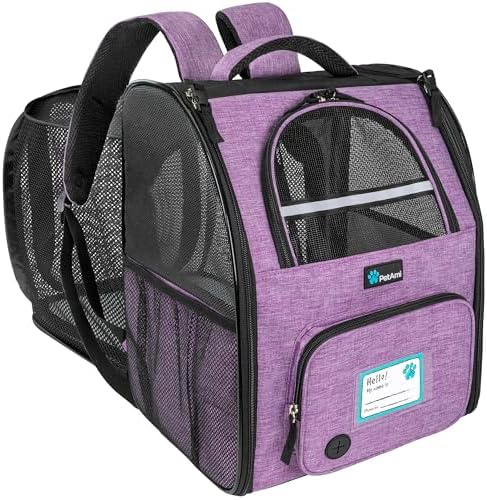 PetAmi Expandable Dog Backpack Carrier for Cats & Pets, Breathable Cat Carrier Backpack with Top Window & Multi-Entry, Ventilated Foldable Travel Carrier for Small Medium Pets up to 18 lbs, Purple