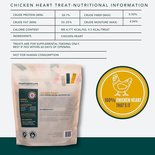 Momentum Carnivore Nutrition Freeze-Dried Chicken Heart Dog Treats & Cat Treats – Single-Ingredient, High-Protein, Grain-Free, Naturally Nutrient-Rich – Made in USA – 3.5 oz Bag