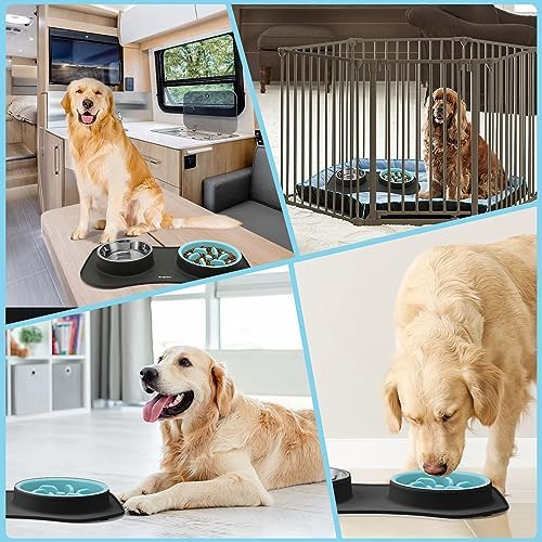 Slow Feeder Dog Bowls 3 in 1 Stainless Steel Food Water Bowl to Slow Eating