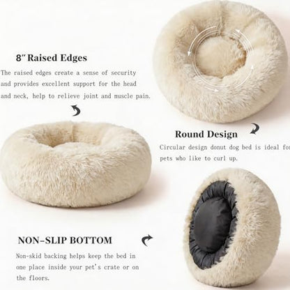 nononfish Cozy Calming Donut Dog Bed for Small Dogs,Plush Round Pet Bed