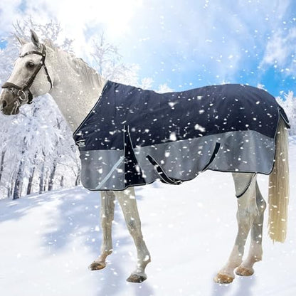 1200D Winter Horse Blanket,300g Fill,Black/Gray 81''