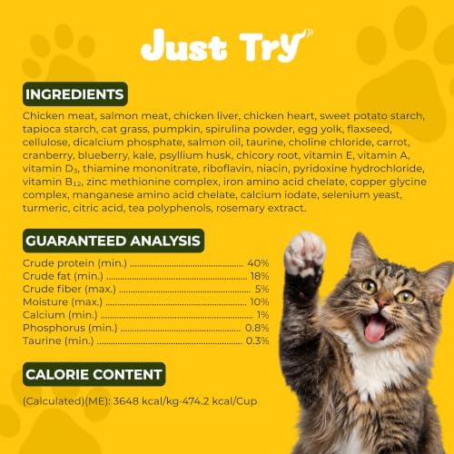 Just Try Hairball Relief Cat Food with Cat Grass, Pumpkin & Taurine, 5 lb