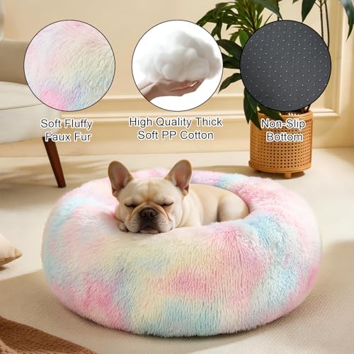 Dog Calming Beds for Medium Large Dogs Round Donut Washable Anxiety Dog Bed