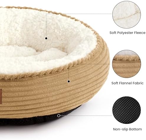 Love's cabin Round Donut Cat and Dog Cushion Bed, 30in Pet Bed for Medium or Large Dogs, Anti-Slip & Water-Resistant Bottom, Soft Durable Fabric Pet Beds, Washable Calming Cat Bed, Beige