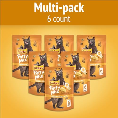Friskies Purina Party Mix Cheezy Craze Crunch Cat Treats, (6) 6 oz Pouch