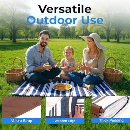 scuddles Extra Large Picnic Blanket 80 x 80 Inch, Waterproof Outdoor Mat with 3 Layer Soft Cushion, Foldable Compact Design with Carry Strap for Beach, Camping, Hiking, Parks and Travel Use