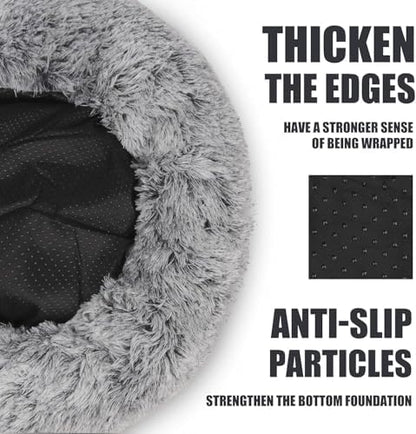 Keep Warm Lapcatz Nest Bed, Cat Bed Round Fluffy Hooded Cat Bed Cave, Anti-Slip Bottom and Machine Washable,Removable Washable Round Beds for Small Medium Pets (Coffee,Medium)