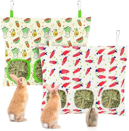 UPINS 2 Pack Guinea Pig Hay Feeder Bag,Bunny Rabbit Cage Bag Hanging Holder