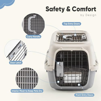 DUMOS 23" Hard-Sided Pet Carrier for Small Pets, 2 Door Cat Carrier, Beige