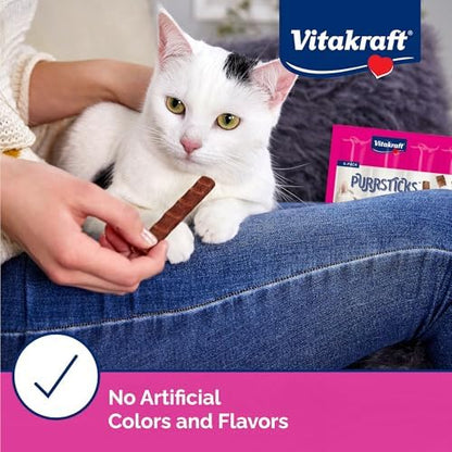 Vitakraft PurrSticks for Cats - Nutritious & Healthy Soft Cat Treats - Gently Oven Roasted Meat Sticks for Cats w/ 70% Meat - Easy-to-Serve Cat Chew Sticks (Salmon, 60 Pack)