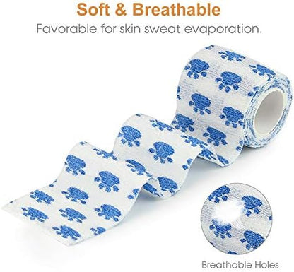 AUPCON Vet Wrap Cohesive Bandages Bulk Self Adhesive Bandage Wrap Self Adherent Wrap Non-Woven for Dogs Pet Animals & Ankle Sprains & Swelling 2 Inch x 5 Yards (2 Inch Mixed Claw)