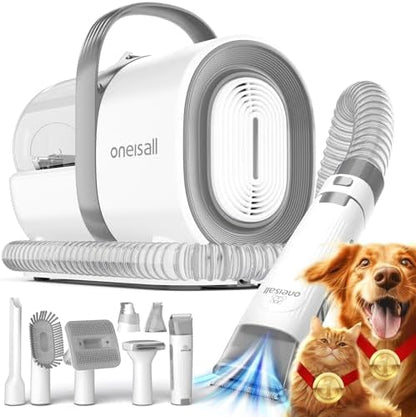 oneisall Dog Grooming Vacuum, Pet Grooming Vacuum with Clipper Nail Grinder, 1.5L Dust Cup Dog deshedding Brush with 7 Tools for Shedding Pet Hair, Home Cleaning (Grey)