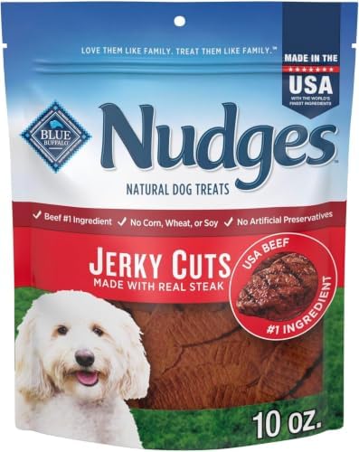Blue Buffalo Nudges Jerky Cuts Dog Treats, Made in the USA with Natural Ingredients, Steak, 10-oz Bag (Pack of 6)