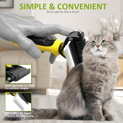 Spring Blossoms-2 in 1 Professional Grooming Rake for Cats & Dogs-Dematting Comb for Easy Mats & Tangles Removing,Pet Brush Safe No More Nasty Shedding and Flying Hair (Lemon Yellow)