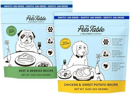 The Pets Table Mixed Grain Free and Grain Inclusive, Air Dried Dog Food 2 Pack - Beef & Berries + Chicken & Sweet Potato, 16 Ounce (Pack of 2)