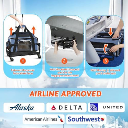 Petskd Top & Side Expandable Small Pet Carrier with Wheels Airline Approved