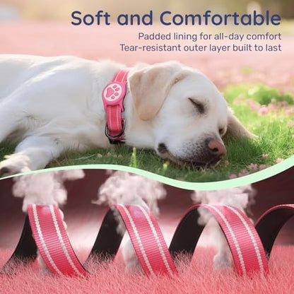 Premium Airtag Dog Collar，with IP68 Waterproof AirTag Holder,Hotpink,S