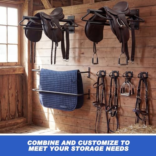 Paterr 8 Pack Horse Tack Storage Rack, Include 2 Saddle Holders, 4 Wall Mounted Bridle Hooks and 2 Blanket Bars, Detachable Heavy Duty Stable Metal Tack Organizer for Barn Stable Rack Room