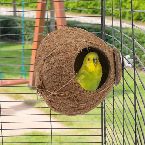Hypeety Pet Bird Breeding Nest Natural Coconut Bird Hideout Hut for Cage
