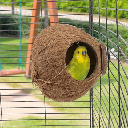 Hypeety Pet Bird Breeding Nest Natural Coconut Bird Hideout Hut for Cage