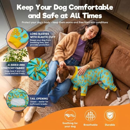 LovinPet Dog Pitbull Pajamas, Mint Flower Print, Yellow, M
