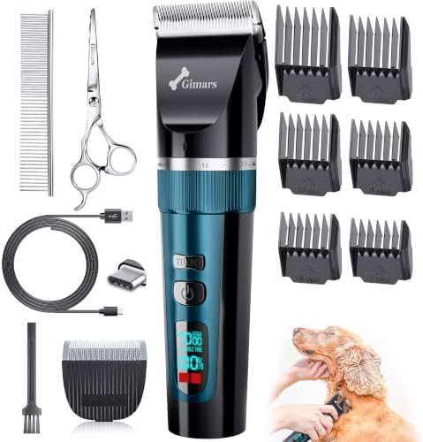 Gimars 4 in 1 Powerful 7000RPM Dog Clippers for Grooming with Replacement Blade, Professional Cordless Low Noise 55dB Pet Clippers, Dog Hair Clipper and Dog Shaver Kit for Thick Hair, Cat and Horse