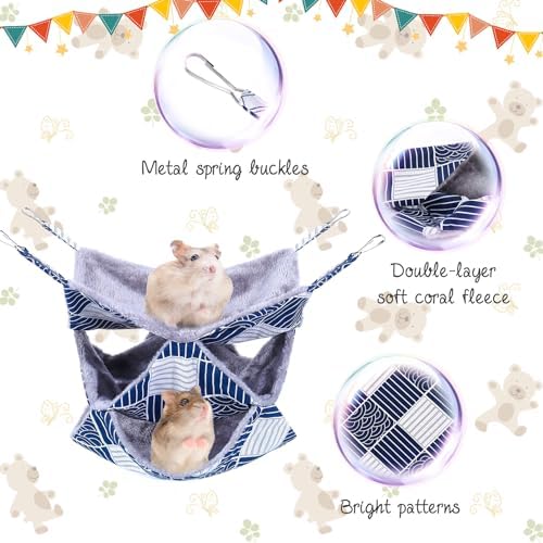 3 Tier Ferret Rat Hammock, Guinea Pig Cage Accessories, Blue Check