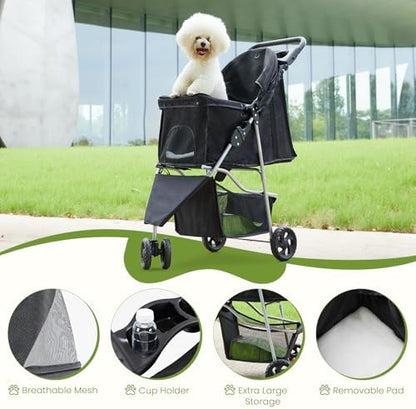 3 Wheel Dogs Stroller for Small to Medium Pets, Foldable Design