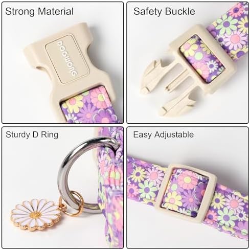 DOGWONG Flower Dog Collar, Girl Daisy Dog Collar Durable Ice Cream Pet Dog Collars Cute Summer Beach Puppy Necklace for Small Medium Large Dogs