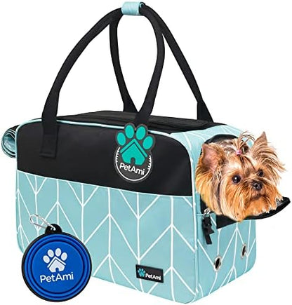 PetAmi Small Dog Purse Carrier with Pockets, Airline Approved, Chevron Teal