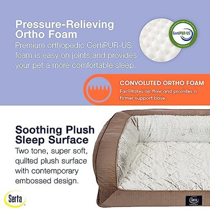 Serta Orthopedic Quilted Couch Dog Bed for Pets – Chocolate Brown (Large)