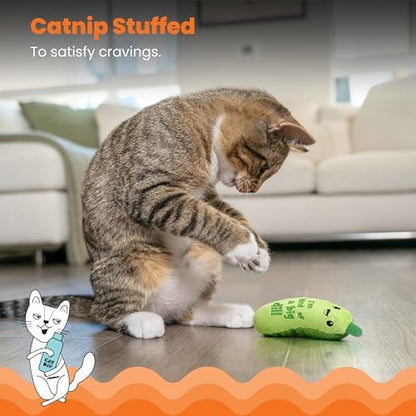 Catstages Crunchy Pickle Kicker Chew Cat Toy, Catnip & Dental Mesh, 6.5"