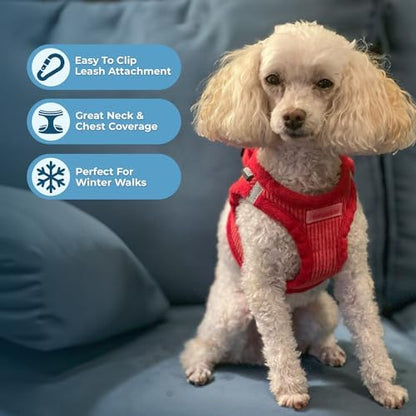 Best Pet Supplies - All Weather Mesh/Plush, Reflective, No Pull Harness for Small, Medium Dogs, Cats - Secure with Hook & Loop Fastener, Buckle, Double D-Rings - Red Corduroy, S