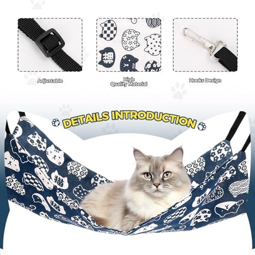 Admaison Cat Hammock for Cage Hanging Reversible 2Pack,Pet Hammock Bed Adjustable,Soft Sleeping Hammock for Cats,Ferret,Puppy,Rabbits,Small Animals (L, CAT)