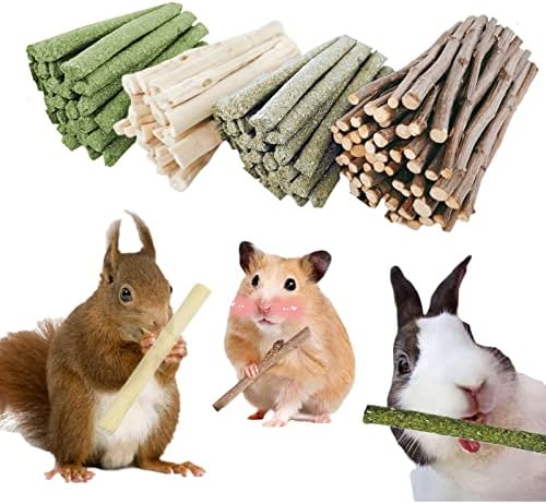 4 in 1 Natural Bunny Chew Toys Sticks Rabbit Treat Apple Hay Bamboo