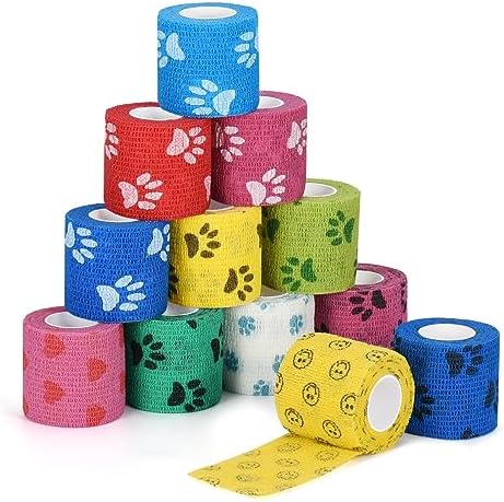 12 Rolls Pet Vet Wrap Dog Self Adhesive Bandage Wrap for Horse Cat Animal