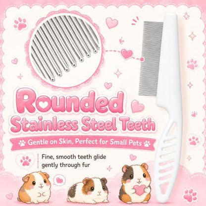 Guinea Pig Brush Kit Hamster Cleaning Grooming Comb with Nail Clipper Trimmer, Nail Files - Professional Small Animal Grooming Tool for Rabbit, Bunny, Puppy, Kitten, Ferret