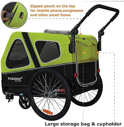 DOGGYHUT® S-Line XL Pet Bike Trailer & Stroller for Large Dogs Up to 100 lbs, Folding Dog Cart with Shock-Absorbing Suspension Wheels, Low Center of Gravity, Parking Brakes