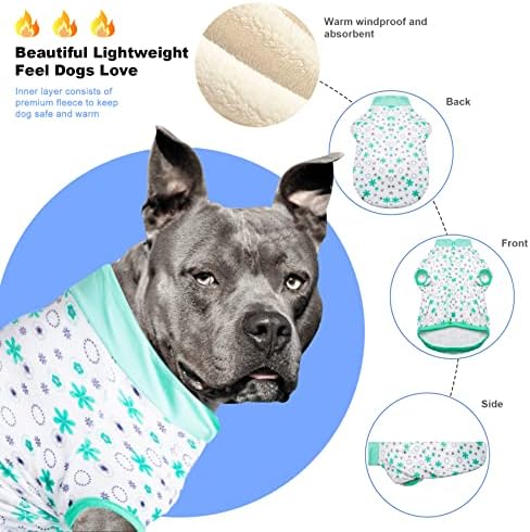 LovinPet Coat Onesie for Large Dog: Warm Flannel Fabric Multi Floral Mint Prints Dog Apparel, Updated Sweater for Dogs, Cozy Dog Winter Coat for Cold Weather,Green