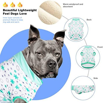 LovinPet Coat Onesie for Large Dog: Warm Flannel Fabric Multi Floral Mint Prints Dog Apparel, Updated Sweater for Dogs, Cozy Dog Winter Coat for Cold Weather,Green