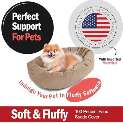 Majestic Pet Suede Shredded Memory Foam Mix Calming Dog Bed Washable - Cozy Soft Round Dog Bed with Spine for Head Support - Fluffy Donut Dog Bed, 24 Inch, Stone