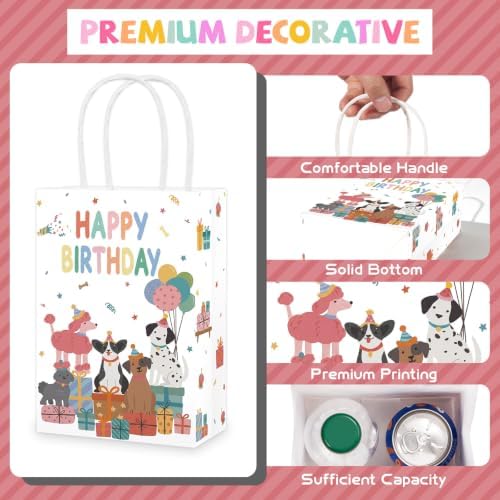 Greencian 16Pcs Pet Dog Birthday Party Favor Bags Let's Pawty Goodie Bags