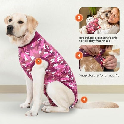Suitical Recovery Suit for Dogs | Spay and Neutering Dog Surgery Recovery Suit for Male or Female | Soft Fabric for Skin Conditions | 3XS | Neck to Tail 8.7”- 13.8” | Pink Camouflage